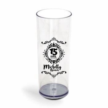 COPOS PLÁSTICOS LONG DRINK 350ML IMPRESSÃO 1 COR TRANSPARENTE Preto e branco frente - 50 un.