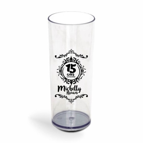 COPOS PLÁSTICOS LONG DRINK 350ML IMPRESSÃO 1 COR TRANSPARENTE Preto e branco frente - 50 un.