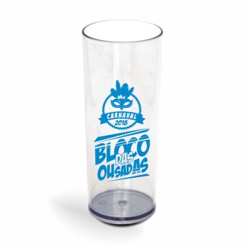 COPOS PLÁSTICOS LONG DRINK 350ML IMPRESSÃO 1 COR TRANSPARENTE Preto e branco frente - 100 un.