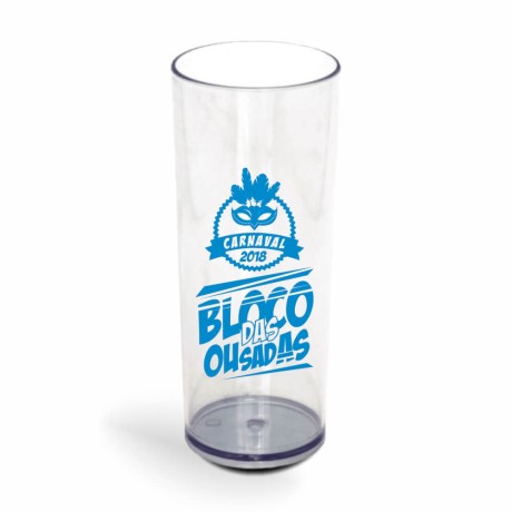 COPOS PLÁSTICOS LONG DRINK 350ML IMPRESSÃO 1 COR TRANSPARENTE Preto e branco frente - 100 un.